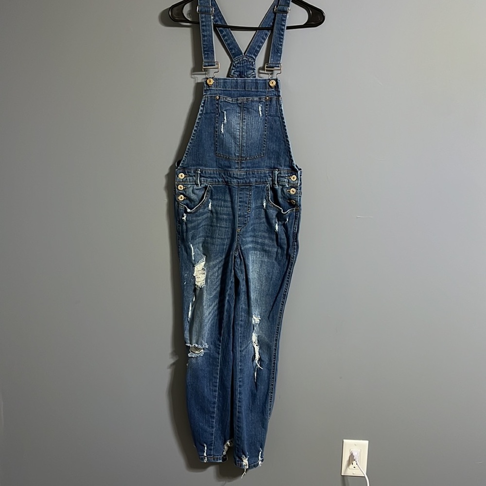 Almost famous denim bibs, size 3
